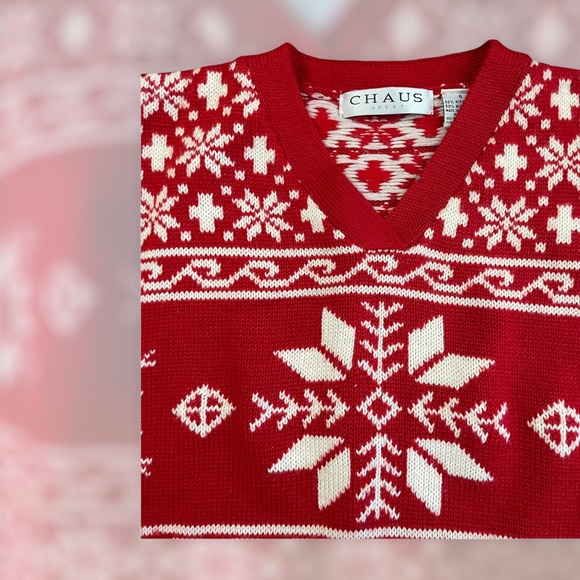 Chaus 80's Snowflake Christmas Sweater v-neck Size Small ~ Holiday Surprise! - Picture 7 of 8
